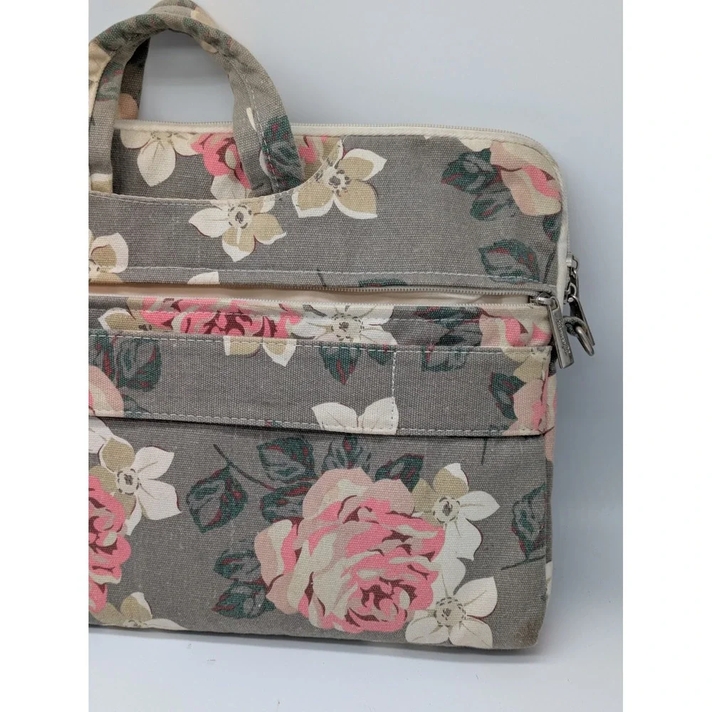 Canvaslife Floral Laptop Bag 16x12 Gray Pink Rose Canvas Shoulder Briefcase